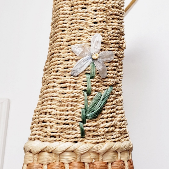 Cornhusk floral bag, wood handles, lined - Picture 4 of 16